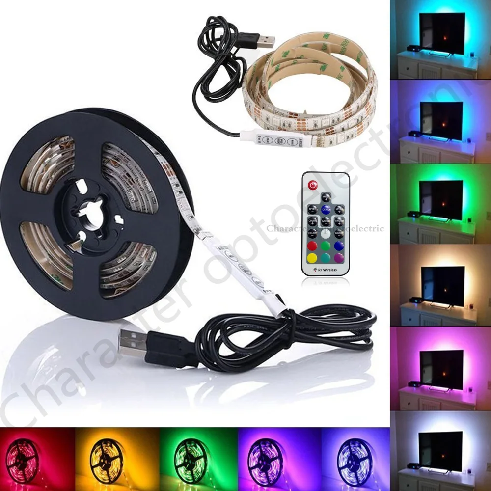 USB 5050 RGB Светодиодная лента 5 в 1 м 2 3 4 декоративная лампа плюс 17 клавишный