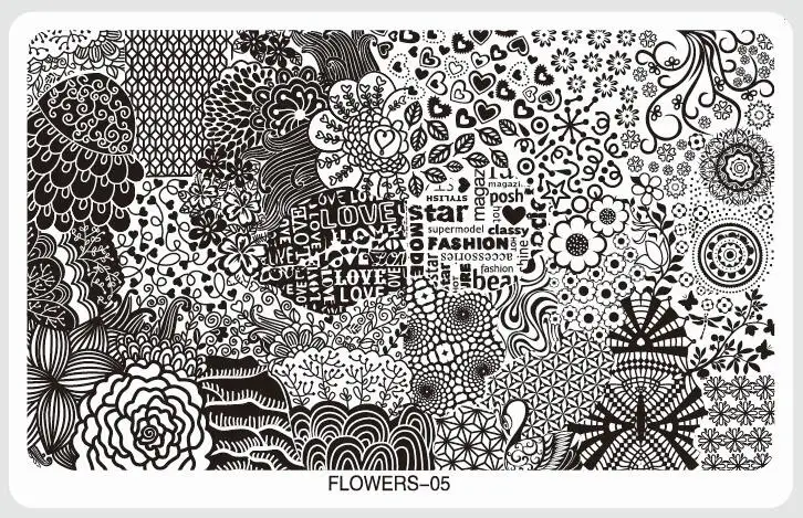 FLOWERS-05 1 шт.* Цветы для стемпинга ногтей пластины Различные дизайны DIY изображения акриловый дизайн ногтей шаблоны для маникюра трафареты инструменты для маникюра - Цвет: FLOWERS-05