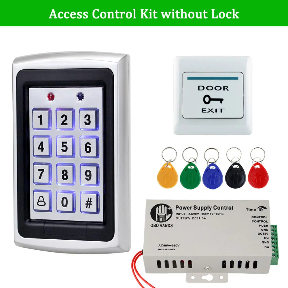 Without Lock OBO система контроля допуска к двери комплект RFID Клавиатура водонепроницаемый чехол+ Elctric Дверные замки+ DC12V источник питания дверной Открыватель для дома - Цвет: Without Lock