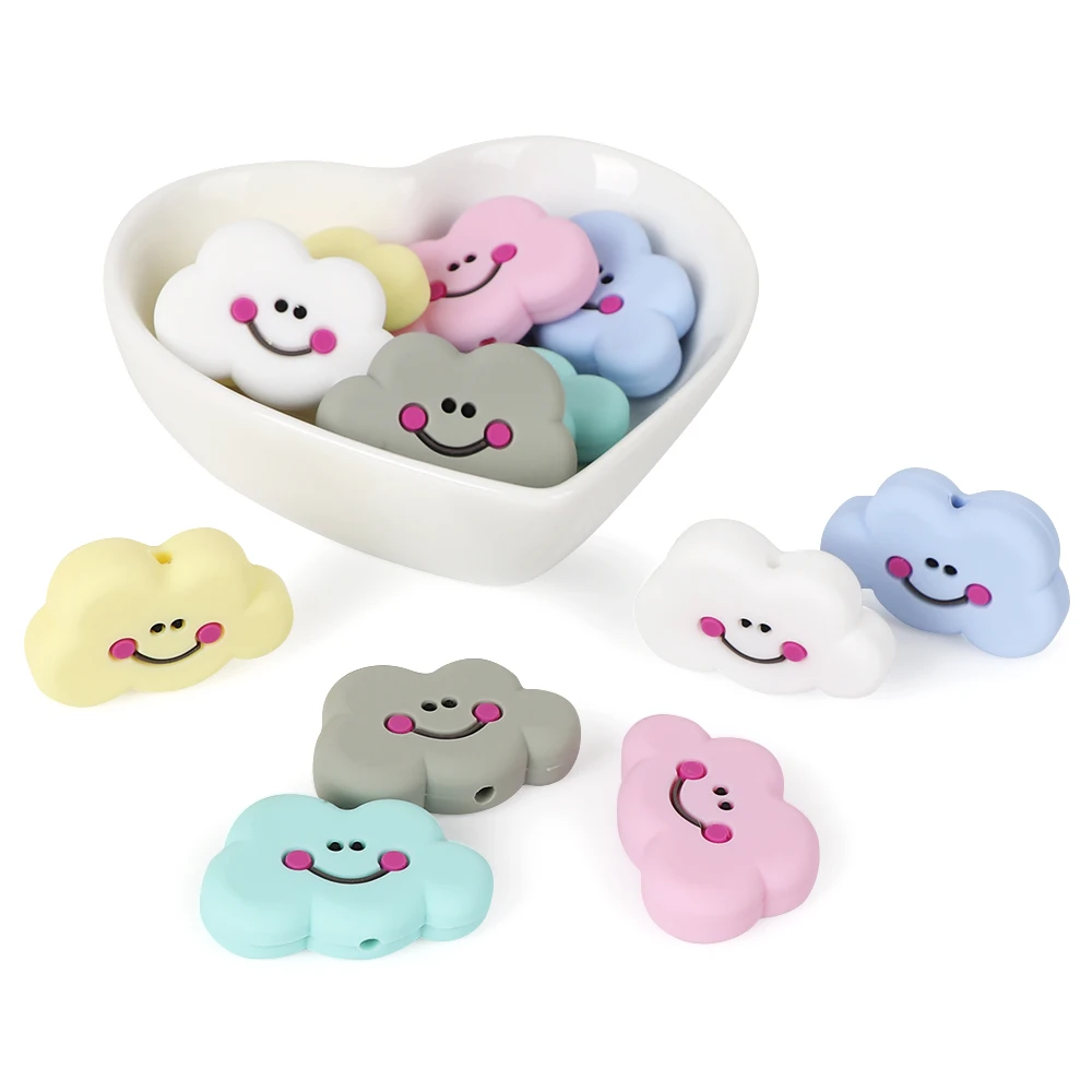 TYRY.HU-Mini mordedor de nube de dibujos animados para beb&eacute;, juguete de dentici&oacute;n masticable, collar de cuentas de silicona de grado alimenticio, accesorios, 6 uds.-0