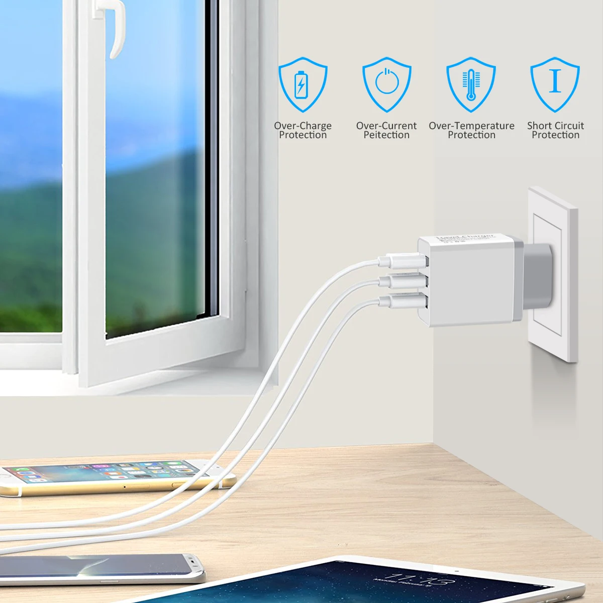 Быстрый Настенный Зарядное устройство 3 Порты и разъёмы USB дорожный сотовый