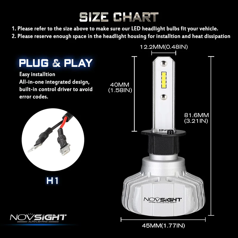 Novsight H7 H4 Led автомобилей головной светильник 6500 к 50 Вт 10000lm помощи при парковке H1 H3 H8 H9 H11 H13 9005 9006 9007 Авто противотуманных фар с возможностью креативного Светильник лампы