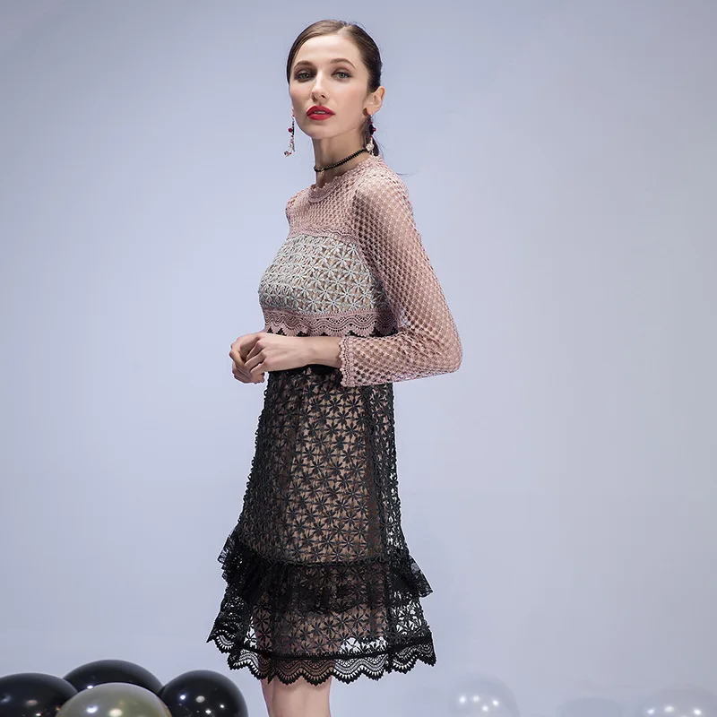 OUYALIN M-3XL 4XL 5XL плюс размер платье Лето Весна 2018 женские с длинным рукавом Подиумные