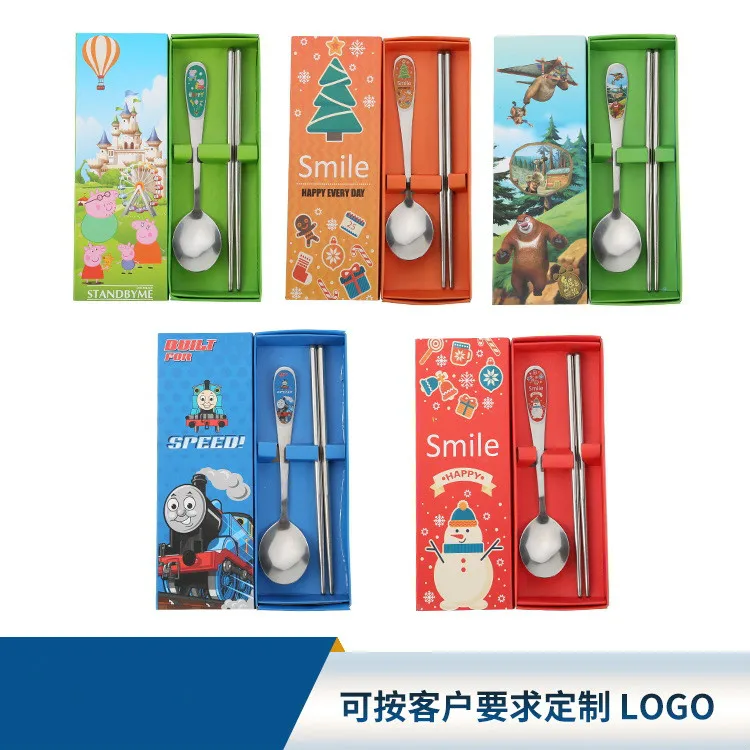 200sets stainless steel tableware suit chopsticks cartoon two pieces of children's portable wholesale | Дом и сад