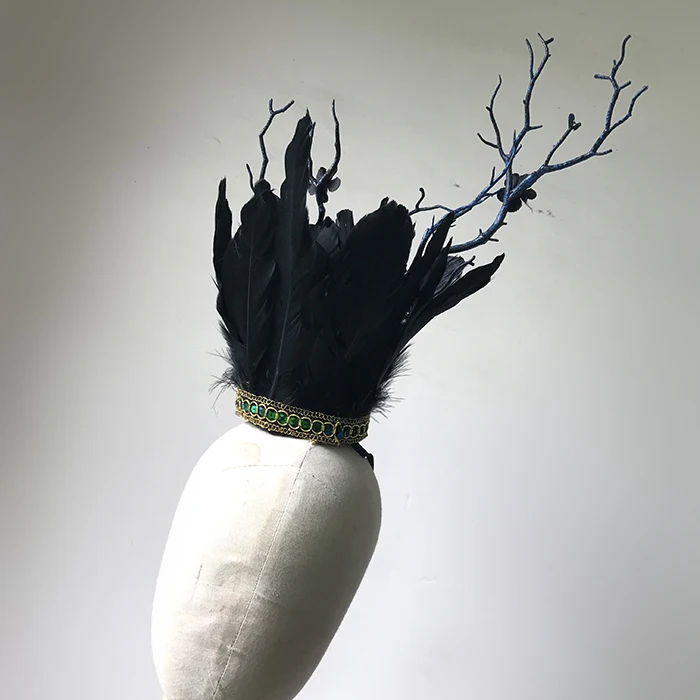 Goth Antler Feather Headbands Party Crown Hair Accessories Fancy Dress Mini Top Hat