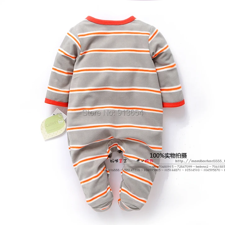 

new 2017 spring autumn baby boy clothes newborn baby polar fleece rompers baby boys Striped cartoon jumpsuits infant clothing