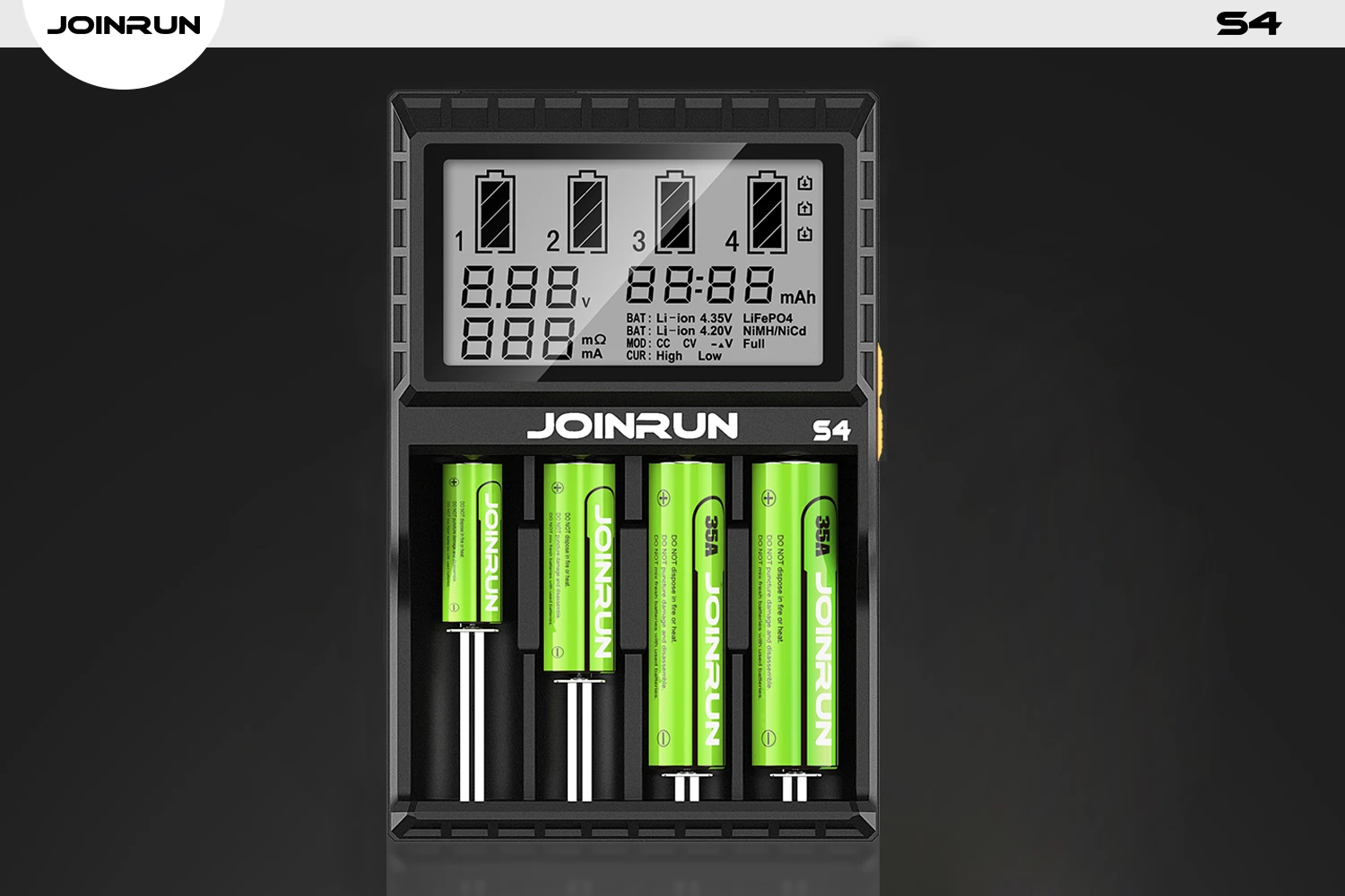 Joinrun S4 Батарея Зарядное устройство ЖК-дисплей Экран Интеллектуальный Li-Ion 18650 14500 16340 26650 AAA AA DC 12 В Smart Батарея Зарядное устройство