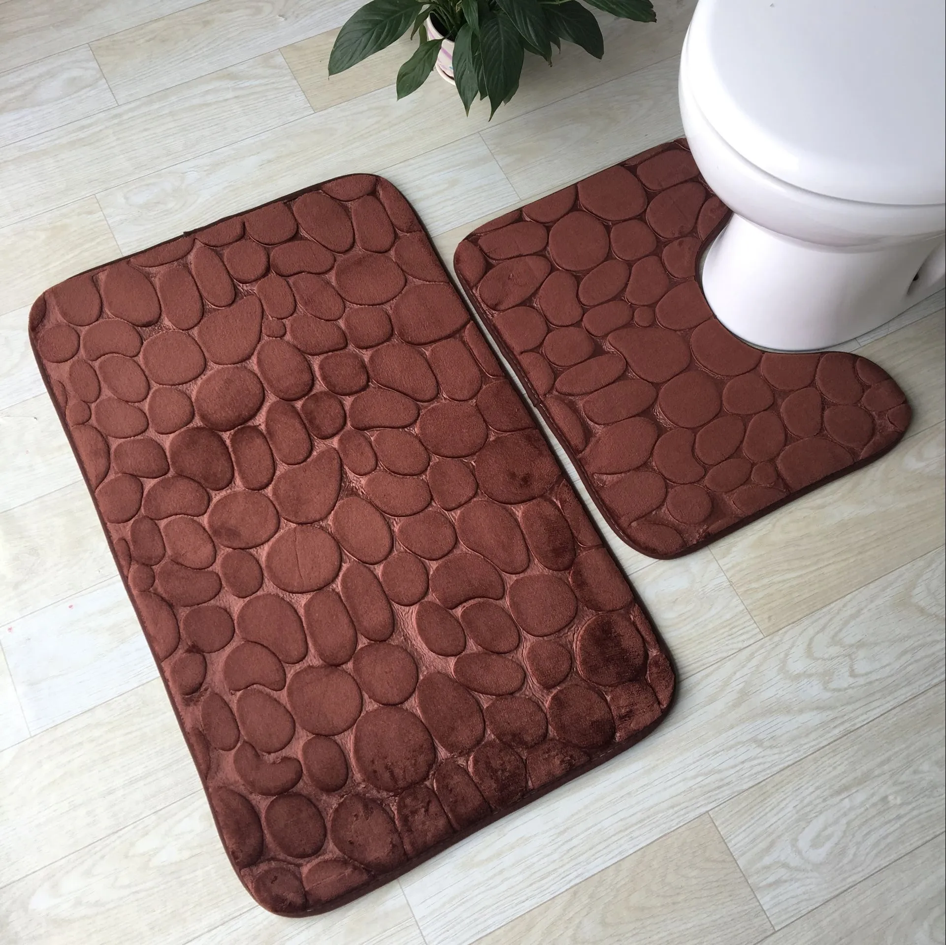 Beste Zeegle 3D Steen Memory Foam 2 Stuks Badmatten Set Anti-Slip Vloermatten Badkamer Wc Tapijten Absorberende Badkamer Matrresses 2 Stuks