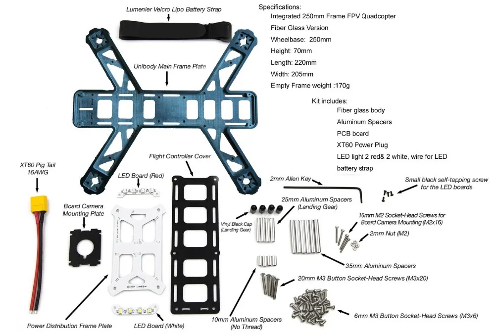 Newest DIY FPV QAV250 Glass Fiber Mini Quadcopter Frame Kit +PCB Board + LED board | Игрушки и хобби