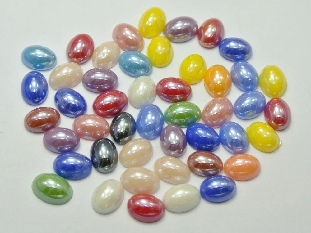 

100 Mixed Color Luater AB Oval Flatback Glass Cabochon Half Pearl 6X8mm