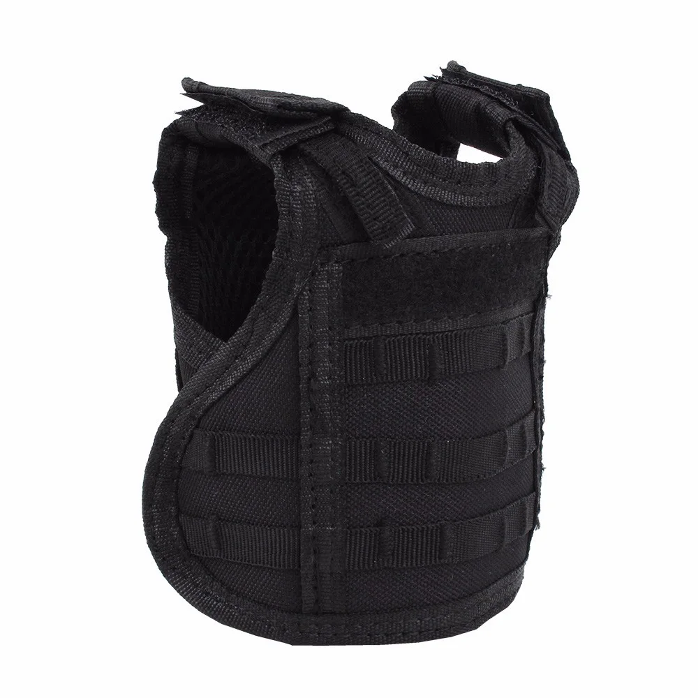 Black Tactical Mini Hunting Vest Beer Cover Vest Adjustable Molle Shoulder Straps Bottle Vest Water Bottle Carrier for Outdoor Soprts - Color: Black