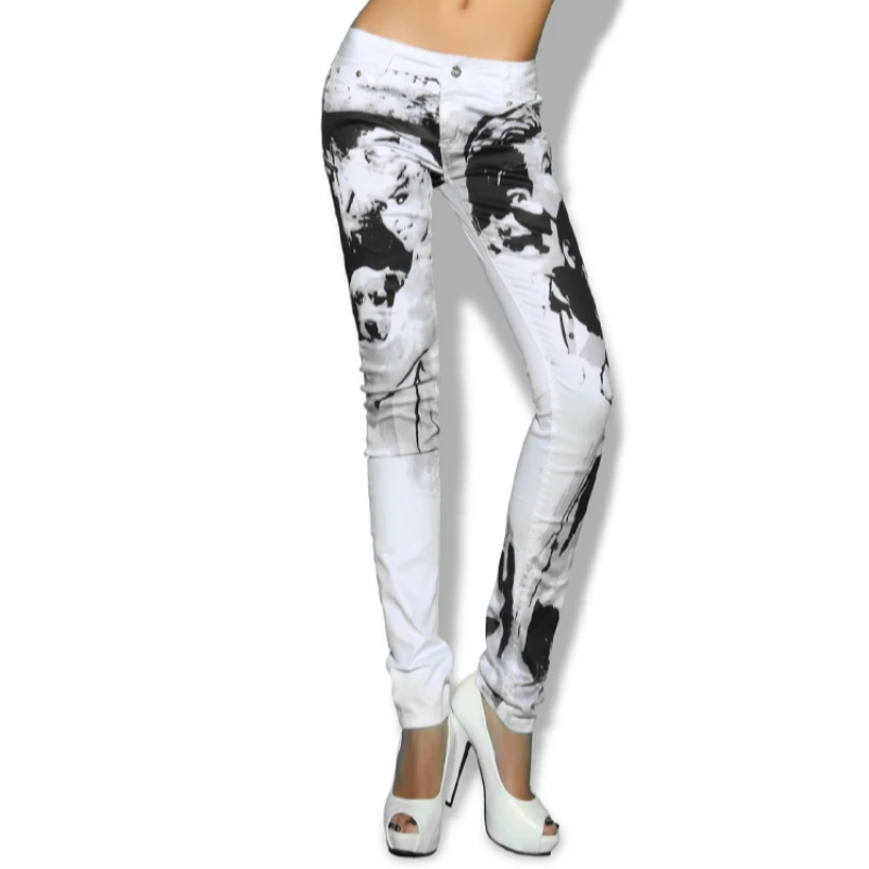 2020 new spring and autumn plus size brand female women girls stretch Graffiti skinny pencil pants jeans clothes 79397 | Женская одежда