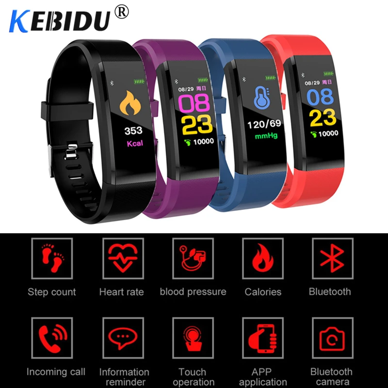 Смарт-браслет kebidu ID115 plus с Bluetooth фитнес-браслет пульсометром и шагомером браслет