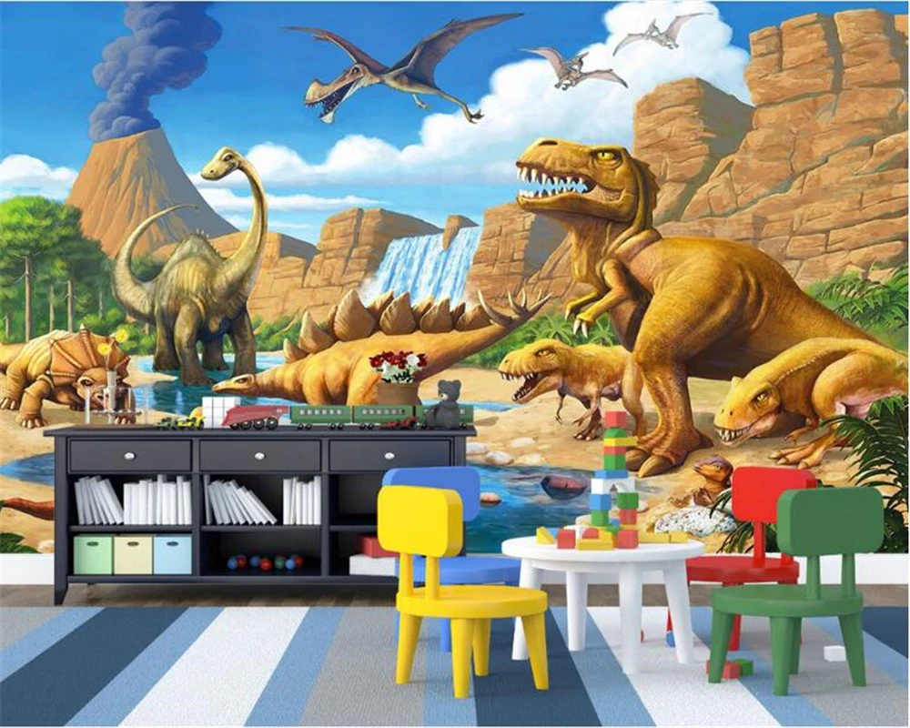 beibehang Fantasy classic high quality papel de parede 3d wallpaper lake all kinds of dinosaur children room background wall