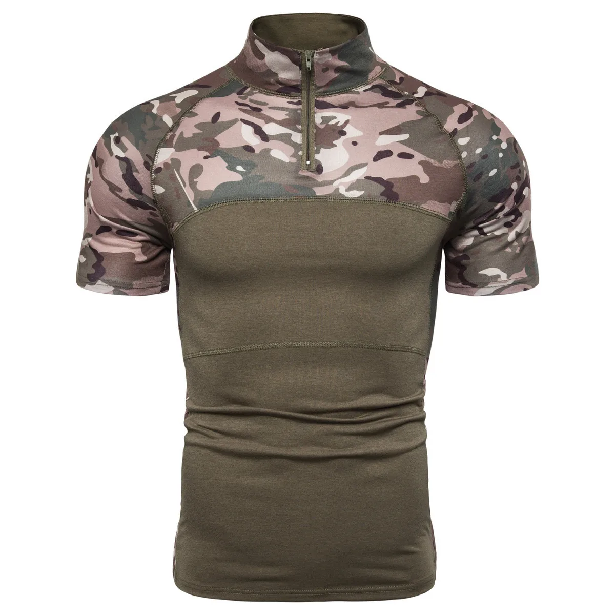 

Summer Men's Camouflage Short Sleeve T-shirt Fitness Sports Stretch Breathable Tops Outdoor Hiking Tactical T Shirt Army Clothes