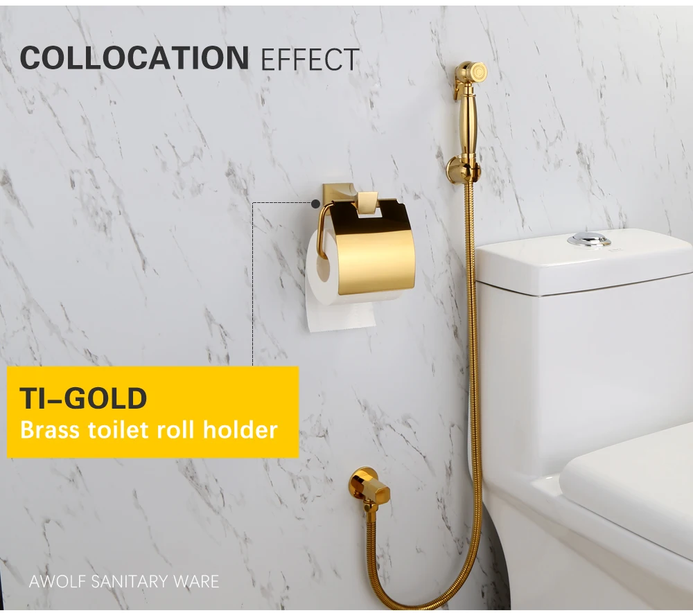 Hand Held Bidet Sprayer Gold Brass Douche Toilet Kit Hand Held Toilet Shattaf Shower Head Copper Valve Set Faucet AP2107