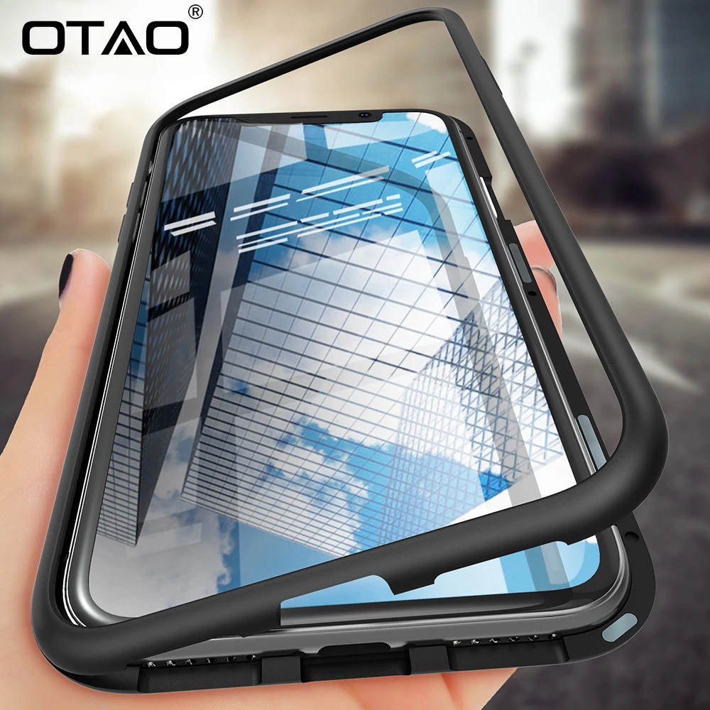 Металлический магнитный чехол OTAO для iPhone XR XS MAX X 8 Plus 7 чехлы с магнитной задней