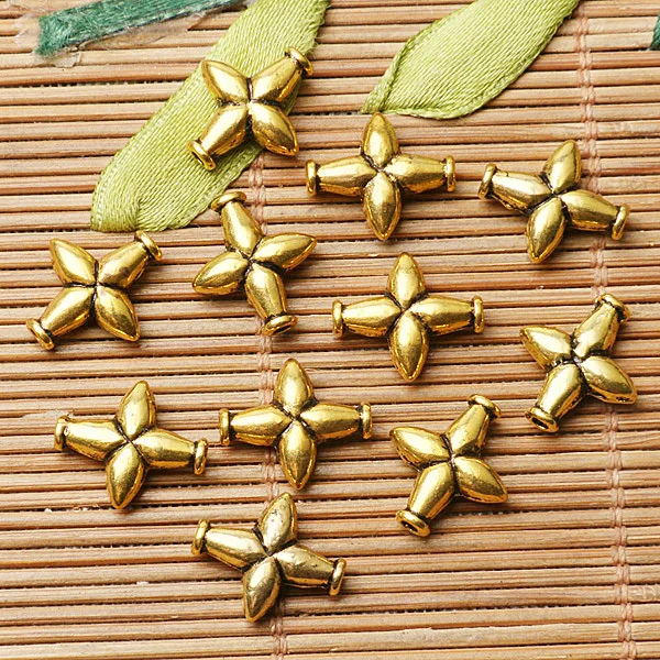 

36pcs dark goldcolor lotus cross shaped bead EF2603