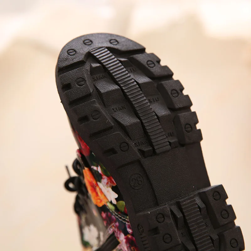 

Autumn Winter PU Leather Waterproof baby Boots Zip Rome Children flower printing Martin Boots Fashion Baby Girl Shoes