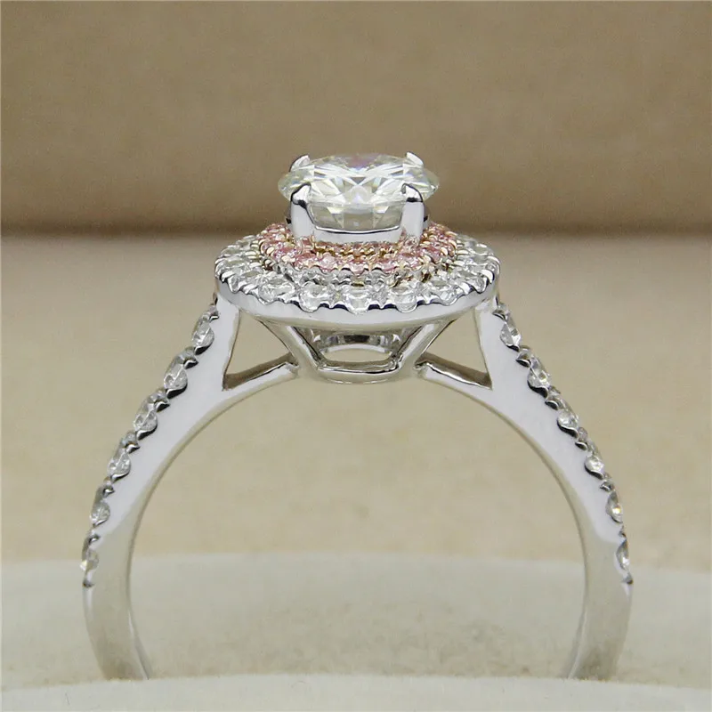 Двухместный Halo Круглый 1CT Положительный Результат Теста Esdomera Moissanites Кольцо Белое