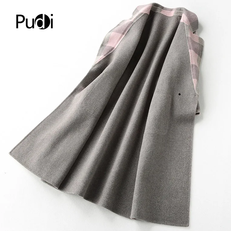 PUDI RO18136 Женская Осенняя зимняя клетчатая куртка шерстяной ремень с карманом свободный стиль карман пальто для отдыха