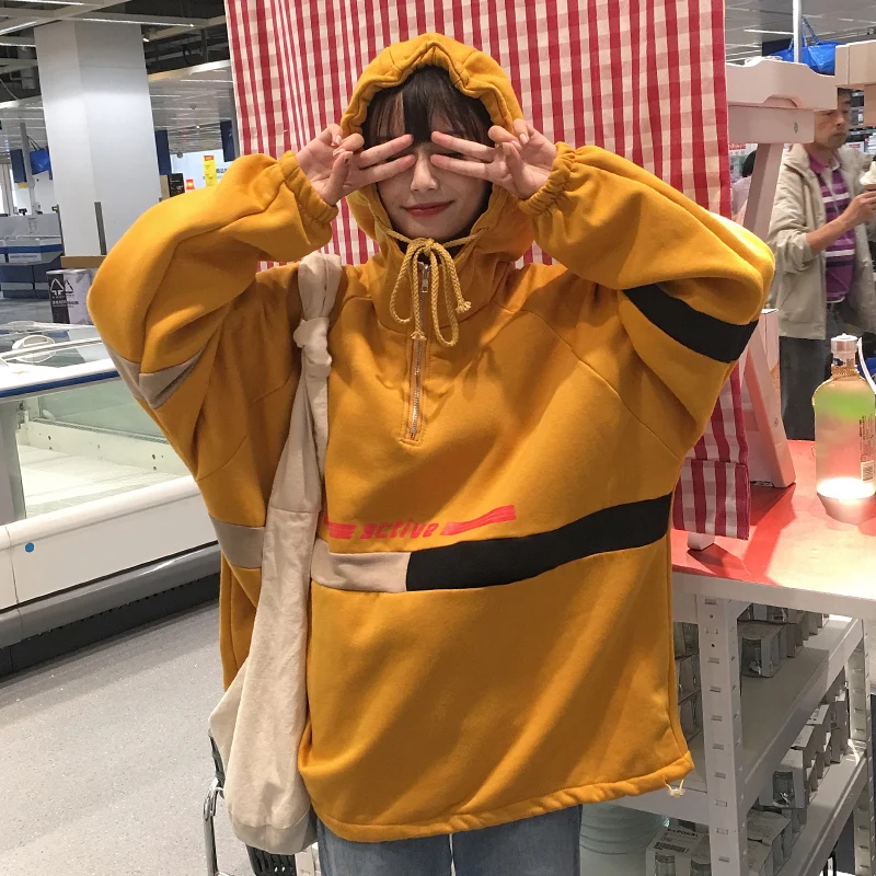 Новинка зимы, Корейская Ulzzang, модная свободная толстовка с капюшоном и надписью ins, веселые топы, Harajuku, Повседневная Женская толстовка