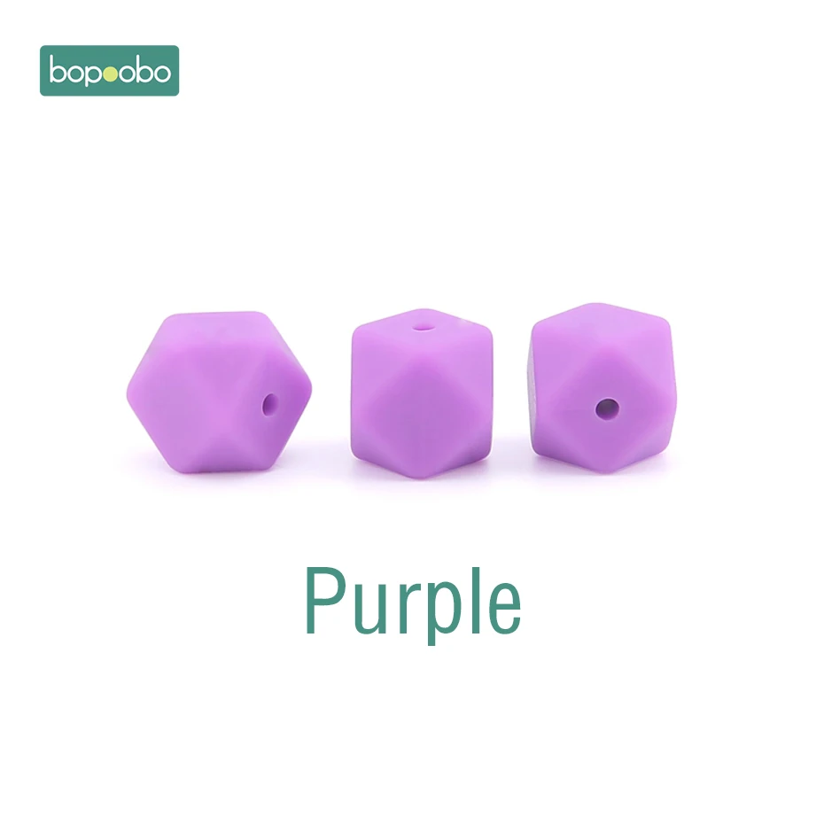 Bopoobo 10 шт. 14 мм Мини шестигранные круглые силиконовые бусы детский Прорезыватель Экологичные BPA бесплатные Прорезыватели для зубов пустышки цепи бусины - Цвет: Purple