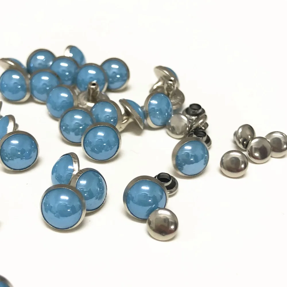100 Sets 8MM Blue Acrylic Imitation Ceramic Rivets Silver Plated Studs Spikes Fit For Belt Bag Shoes Garments DIY Making | Дом и сад