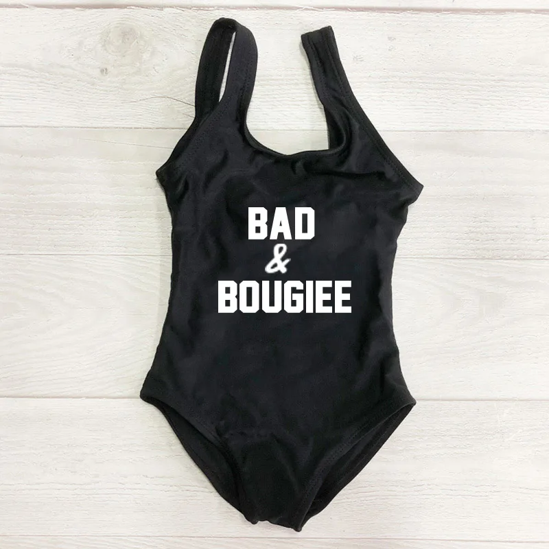 BAD& bougiee буквенный принт Одна деталь купальник, Детские купальники розового цвета для девочек, пляжная одежда, детский ванный комплект летний купальный костюм черный