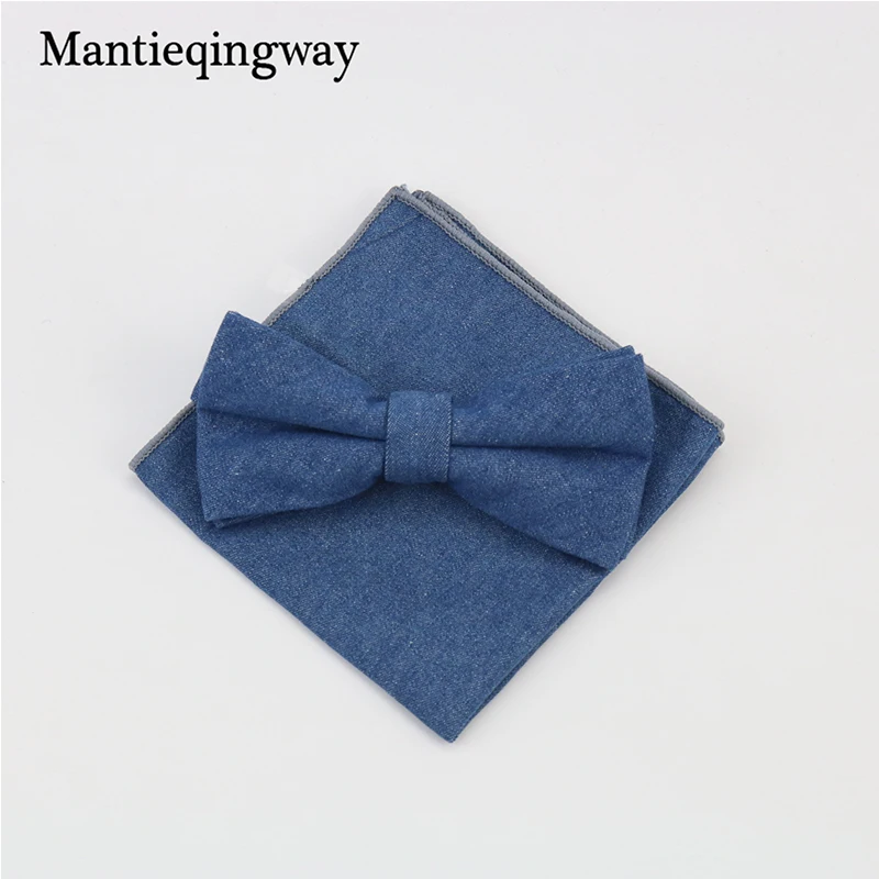 Бренд Mantieqingway бабочку и платки набор Ковбой Стиль Denim & Цветочный хлопок галстук с
