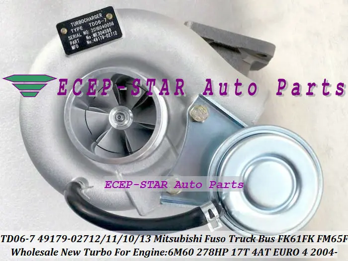 TD06-7 49179-02712 49179-02711 ME304598 Turbo Turbocharger For Mitsubishi Fuso Truck Bus Various FK61FK FM65F 2004- 6M60 17T 4AT |