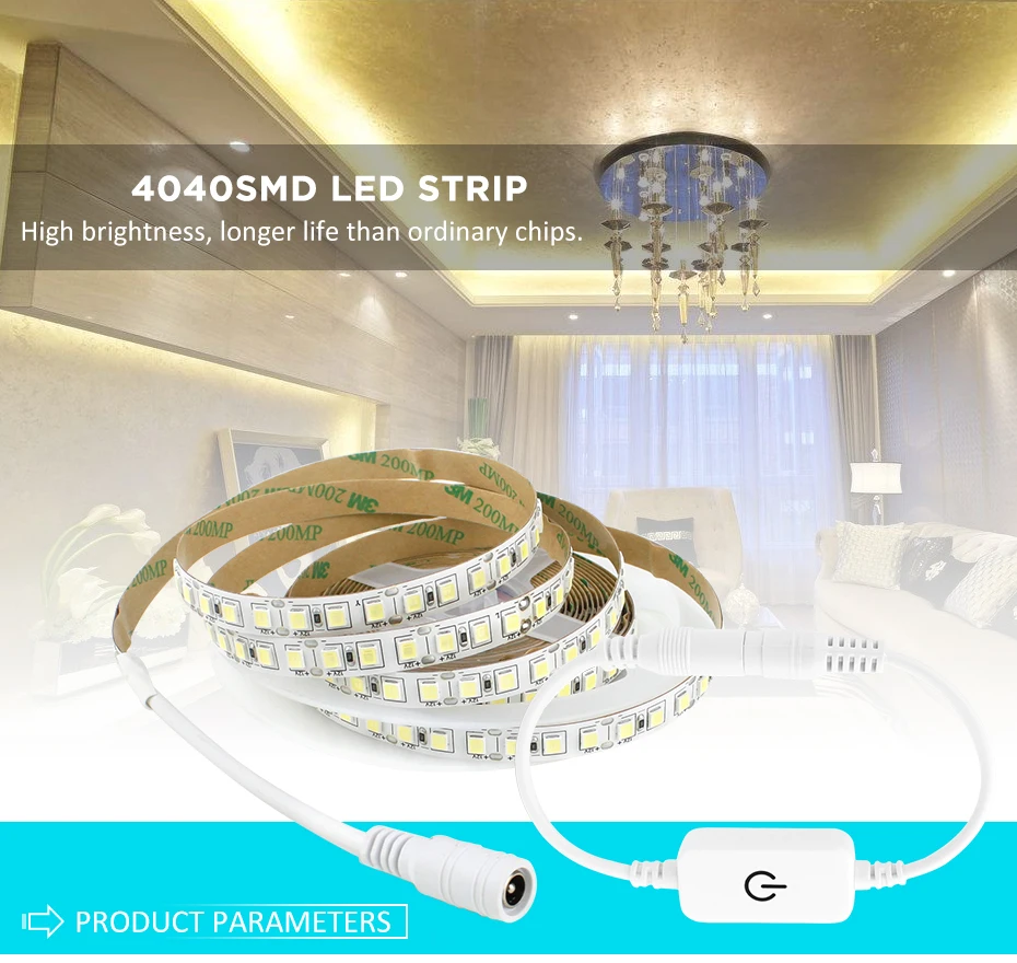 Сенсорный выключатель с регулируемой яркостью 4040 SMD Светодиодная лента 12 В 5 м 110 В 220 В светодиодный гибкий светильник, Диодная лента, светодиодный светильник под шкаф, Кухонный Светильник