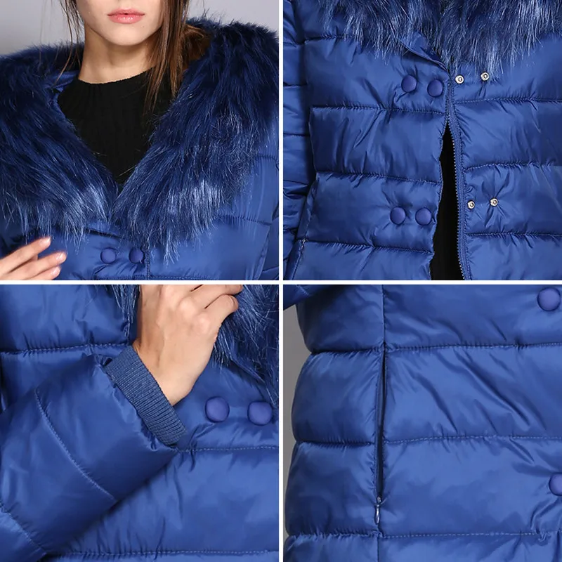 Johnature Slim Long Fur Collar Solid Color Parkas 2018 New Winter Full Sleeve Zippers Button 3 Colors Casual Women | Женская одежда