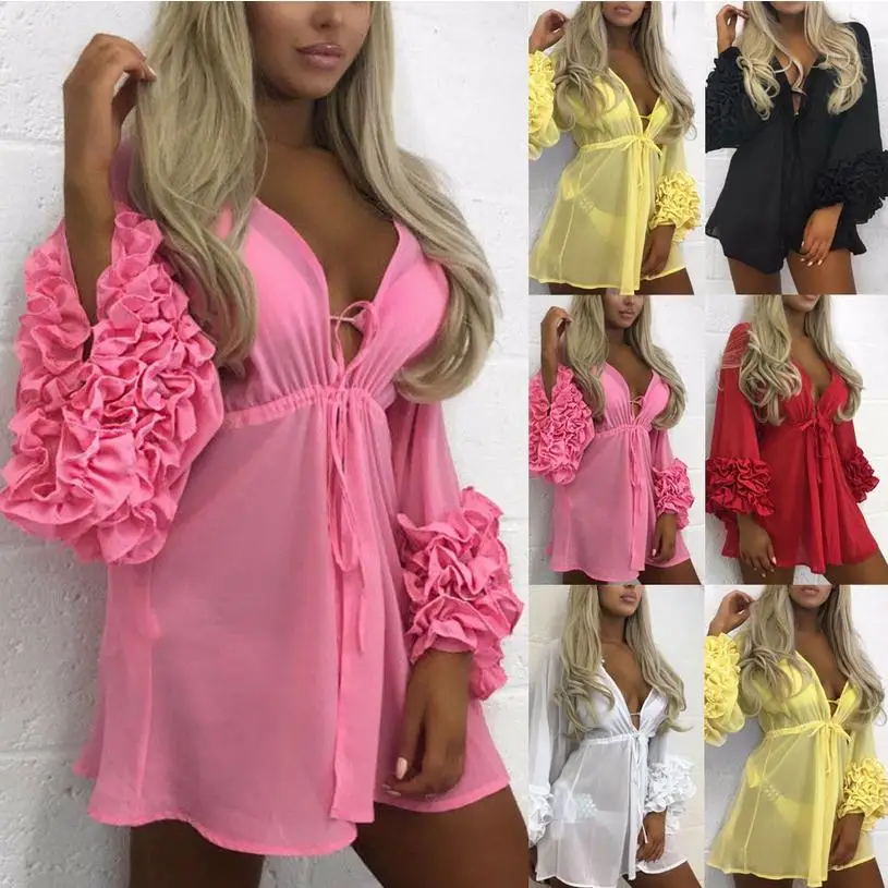 2019 горячая Распродажа женское мини пляжное платье накидка кафтан саронг летняя