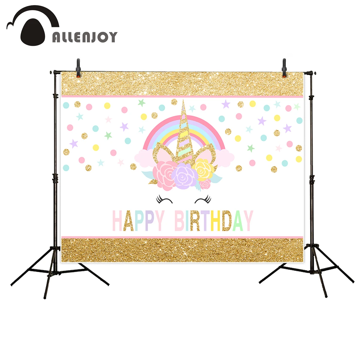 Allenjoy фон с единорогом милый Радужный Золотой Фон для фотосъемки детей на день