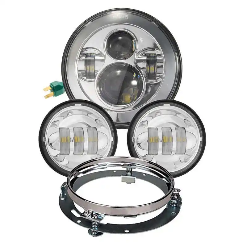 

Combo 7inch LED Headlight + 4.5inch Auxiliary Passing Fog Lights with 7" Mount Bracket Ring for Motorcycle Motor