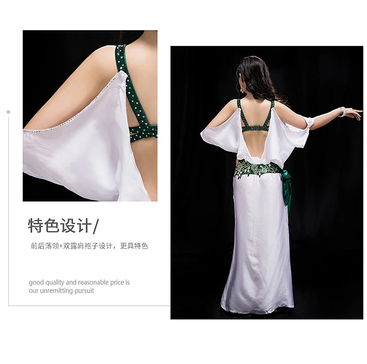 New high grade Professional Performance Dancewear bra+dress+belt+headscarf+shorts 5pcs Outfit Women Bellydance Costume YC040