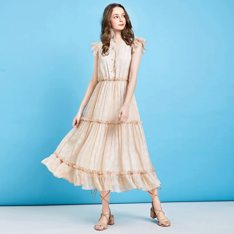 Женское платье с рукавами крылышками ARTKA тонкое воротником стойкой и цветочным