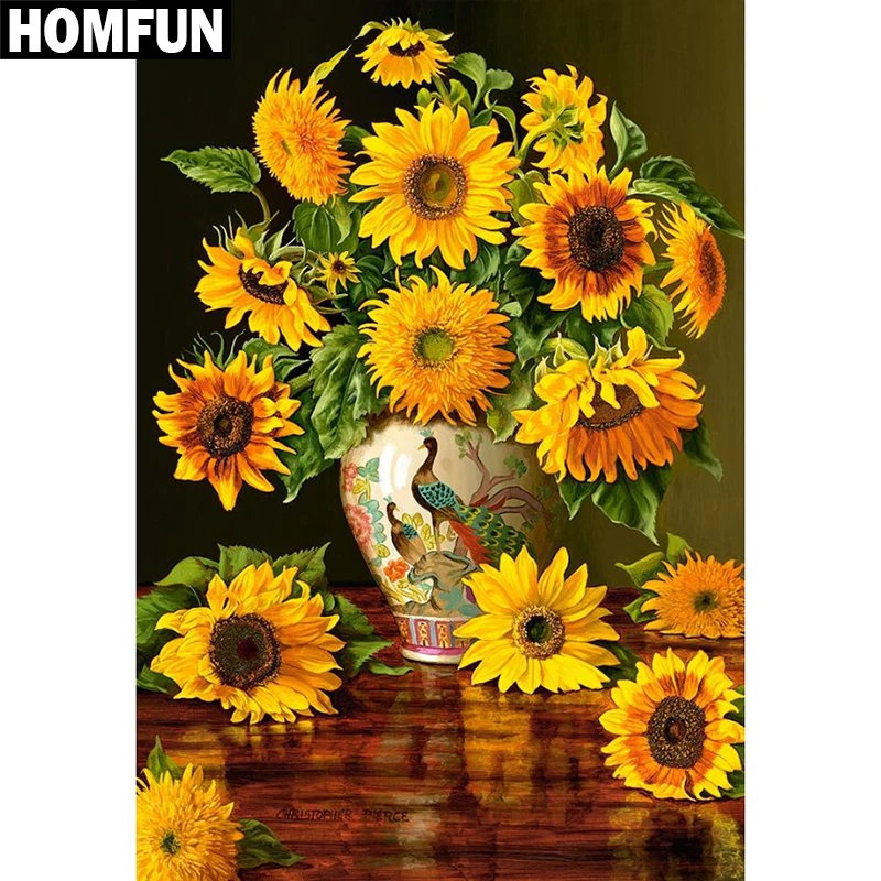 Алмазная живопись HOMFUN A03959 вышивка крестиком Подсолнух прямоугольная/круглая 5D