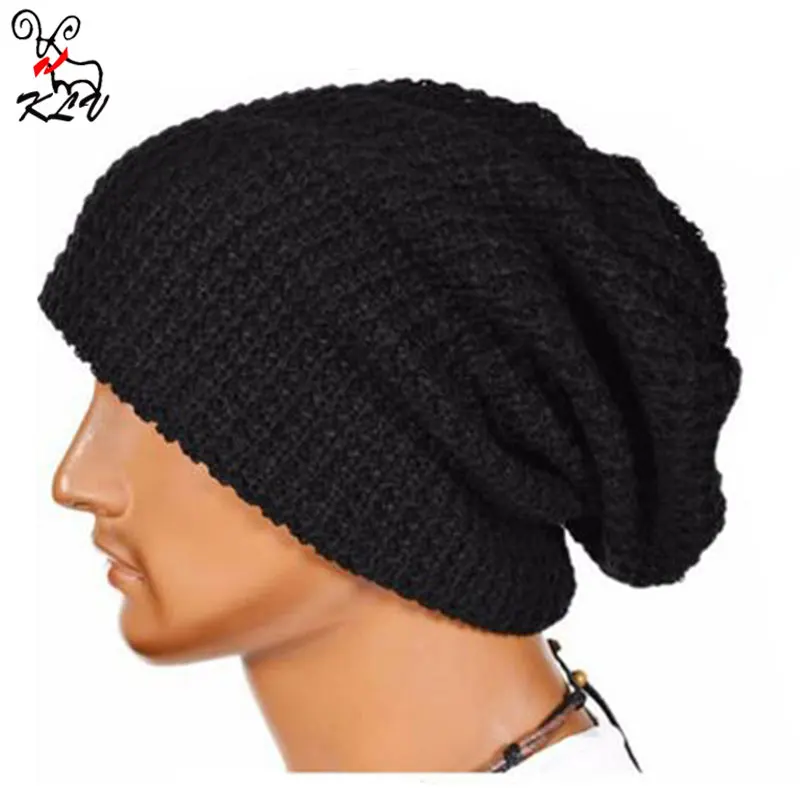 KLV мужская Skullies Шляпу Капот Зимняя Шапочка Вязаная Шерсть Шляпа Плюс Крышка Толще
