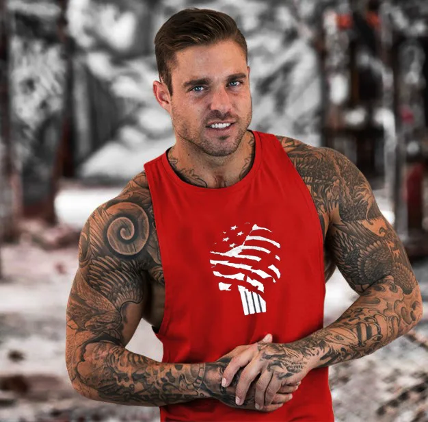 skull red Мышечный для бодибилдинга топ на бретелях сильный тренажерный зал без рукавов Мужская Спортивная майка спортивная майка тренировочный топ на бретелях - Цвет: skull red