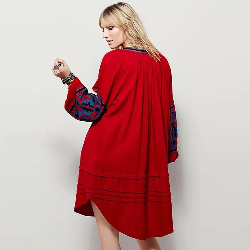 Brand Summer Runway Dress 2018 Loose Causal National Embroidery Vintage Retro Boho Beach Tassel Long Sleeve Dresses White | Женская