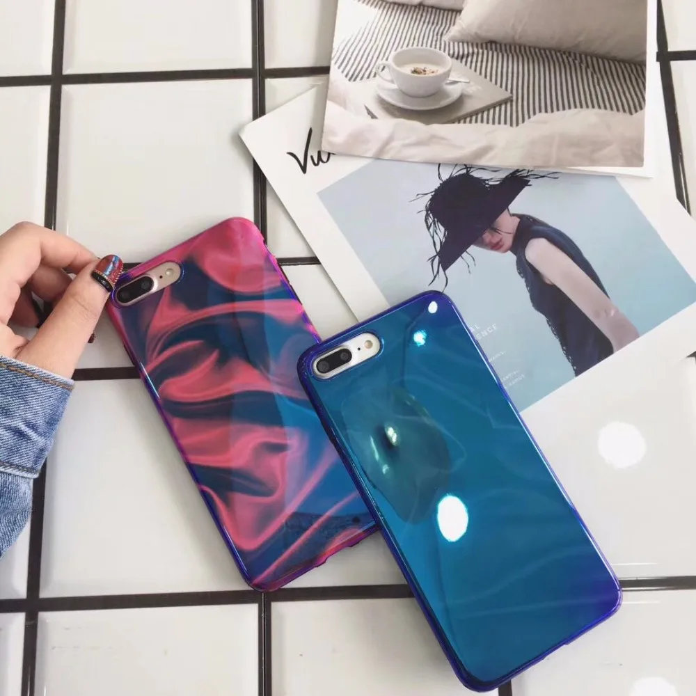 Yusee гальванизирует синий свет мягкий чехол для телефона стильный abstract Cover iPhone X 6 6S