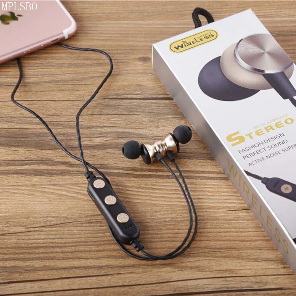 MPLSBO Bass Bluetooth наушники Беспроводной с микрофоном Магнитная в ухо Спорт гарнитура