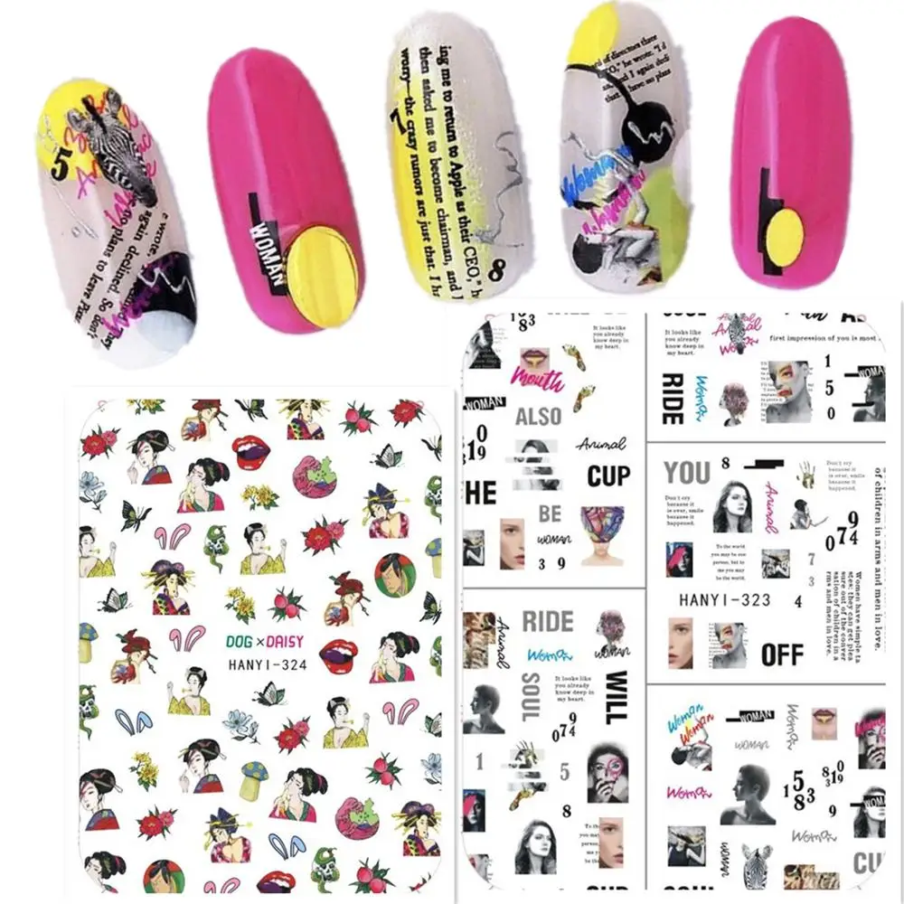 

Newest Hanyi-323 324 3d nail sticker back glue nail decals Japan type DIY decoration tools for nail art