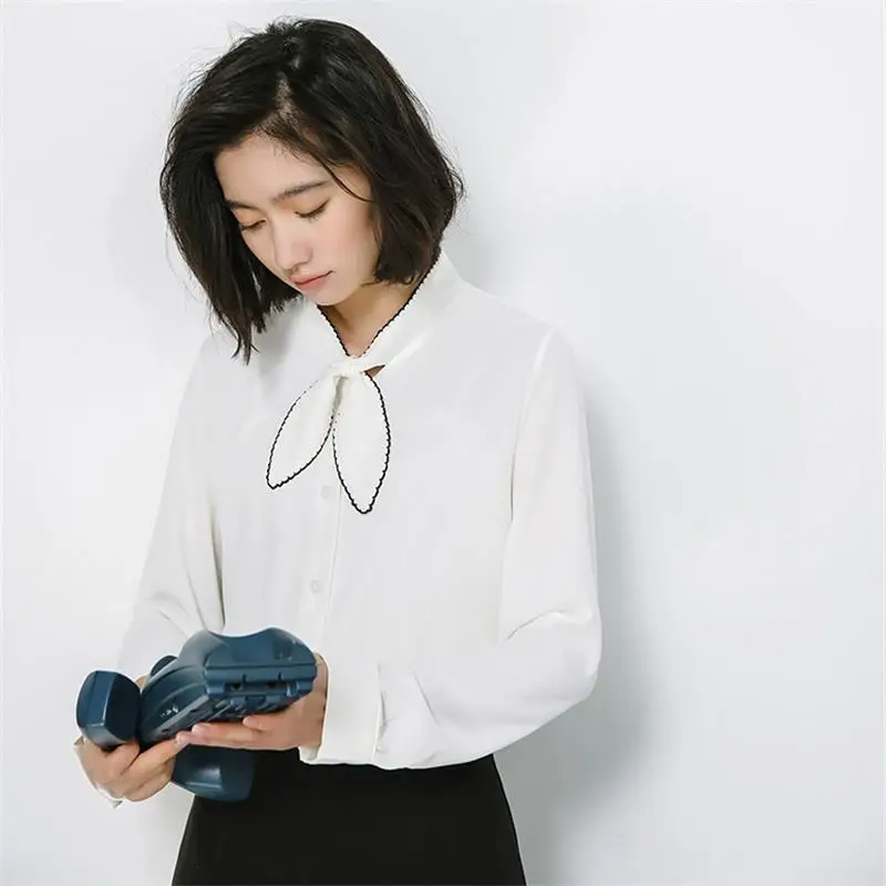 2020 женская блузка Япония Kawaii Ulzzang Весенняя Корейская Свободная блуза с галстуком