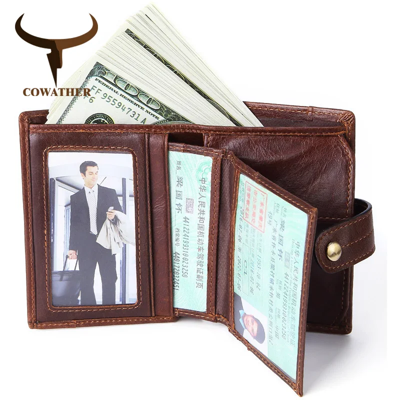 

COWATHER high quality men wallets top cow genuine leather retro fashion 2018 New arrival male purse carteira M9122 free shipping