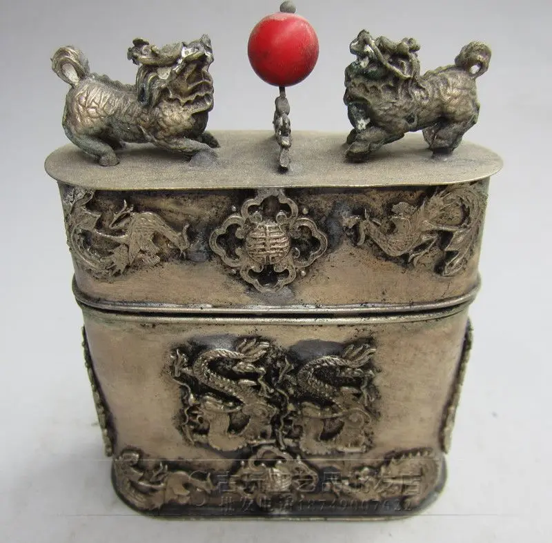 Изысканная старинная Серебряная фотошкатулка коробка для зубочисток цилиндр из