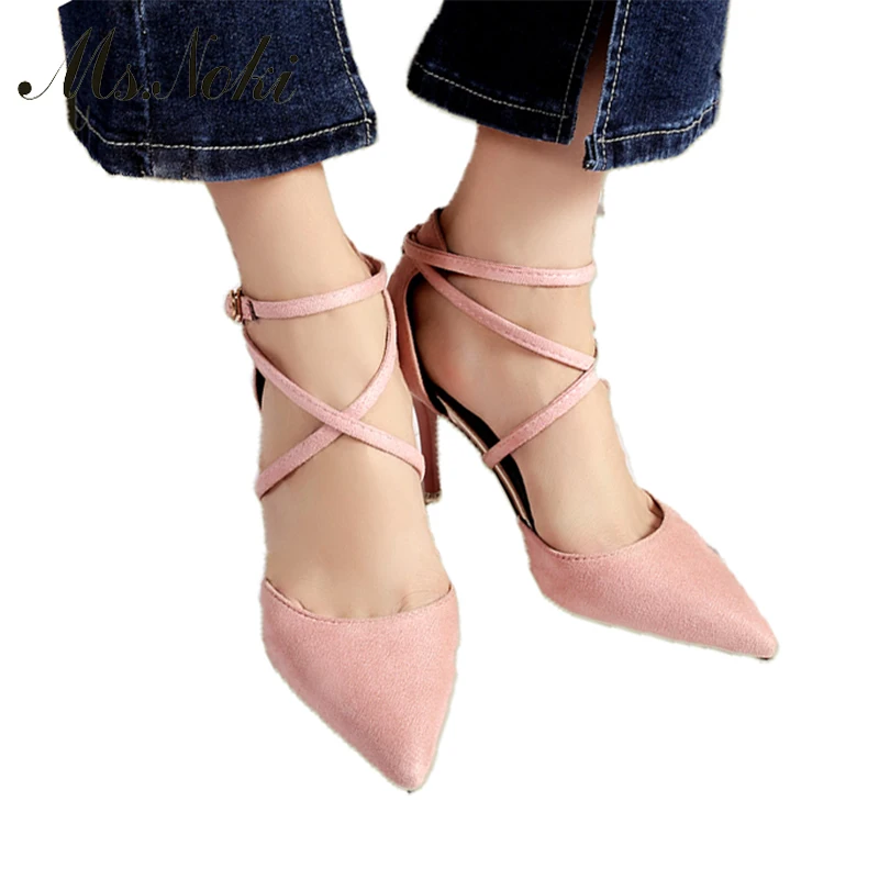 Женские туфли лодочки с перекрестной шнуровкой Ms. Noki летние на каблуке офисные