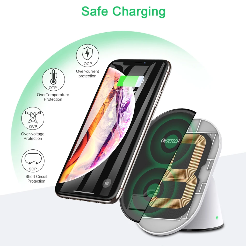 CHOETECH Qi Беспроводной Зарядное устройство Подставка для iPhone X XS Max быстрая зарядная